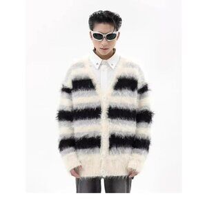 Aelfric Eden Color Block Striped Fuzzy Cardigan M